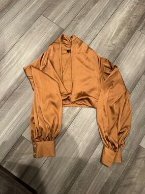 Rust Satin Puff Sleeve cropped Blouse (s) NWT